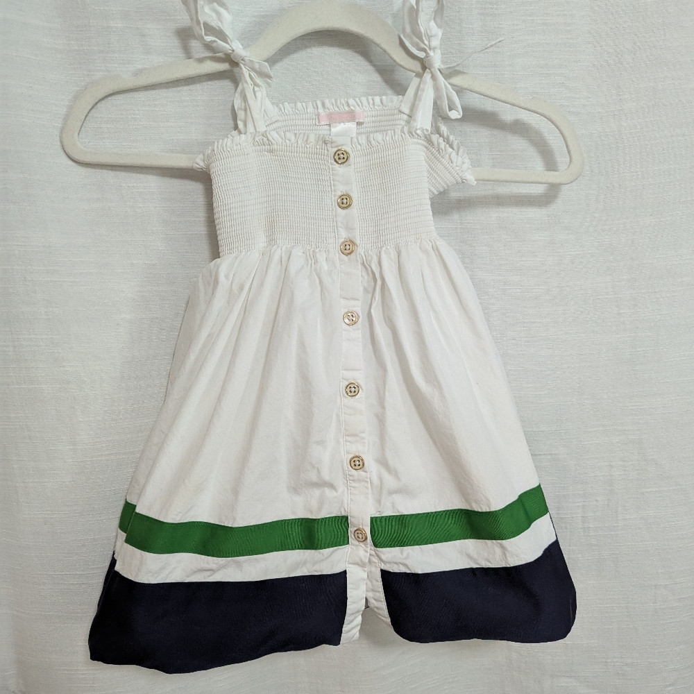 Janie & Jack Girls 2T Green Navy Nautical Stripe Gold Button Dress